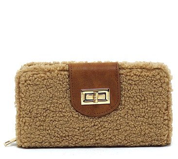 Terry Fur Turn Lock Crossbody Wallet