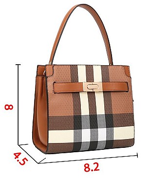 2 in 1 Monogram Plaid Medium Tote Wallet Set