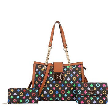 3 IN 1 Colorful Monogram Shoulder Bag Crossbody + Wallet Set