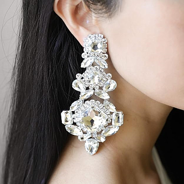 4.5" inch long Crystal CLIP-ON Statement Earrings