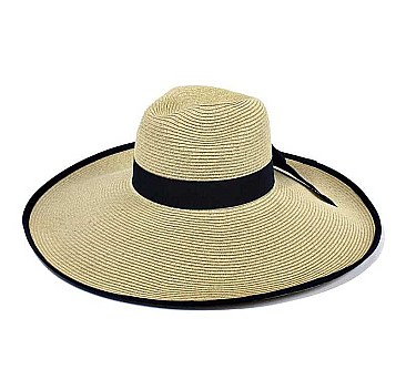 Ribbon Trim Wide Straw Hat