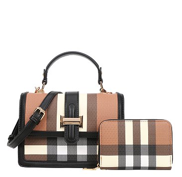 2 in 1 Plaid Top Handle Monogram Satchel Set