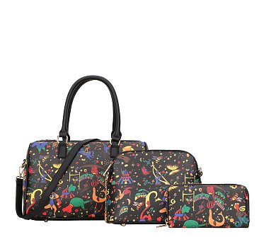 3 in 1 Graffti - Mogogram Boston Satchel - Messenger + Wallet