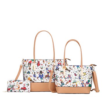 3 IN 1 Graffiti-Monogram Dual Totes Set With Wallet