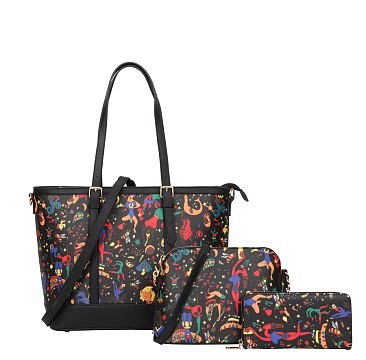 3 IN 1 Graffiti-Monogram Tote & Cross-Body With Wallet