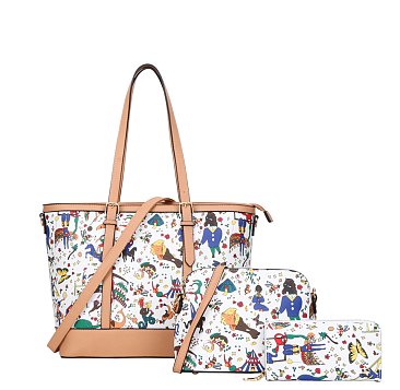 3 IN 1 Graffiti-Monogram Tote & Cross-Body With Wallet