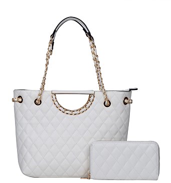 2 in 1 Quilted Chain Accent Satchel Shoulder Bag