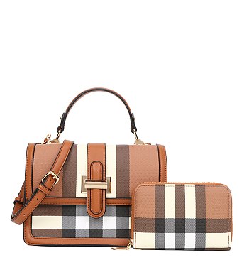 2 in 1 Plaid Top Handle Monogram Satchel Set