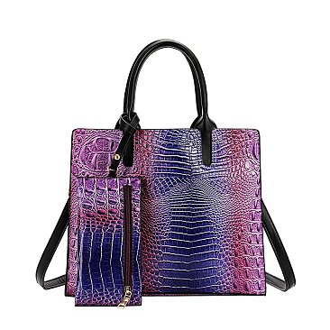 Tie-dyed 2 in 1 Croc Satchel-Crossbody Bag with Wallet