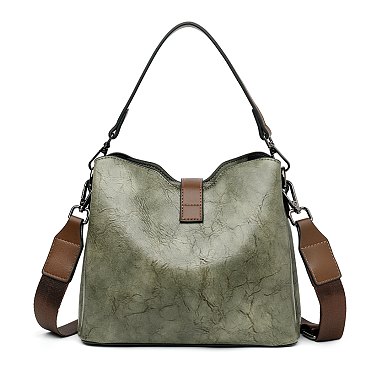 Flap Accented Bucket Hobo Bag