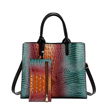 Tie-dyed 2 in 1 Croc Satchel-Crossbody Bag with Wallet