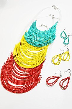 PACK OF (12 SETS) Seed Bead Necklace and Earrings Set