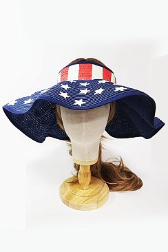 American Flag Roll Up Wide Brim Visor Straw Hat