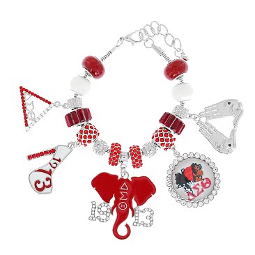 Delta Sigma Theta Sorority Crystal Enamel Coated Adjustable Multi Charm SILVER Bracelet