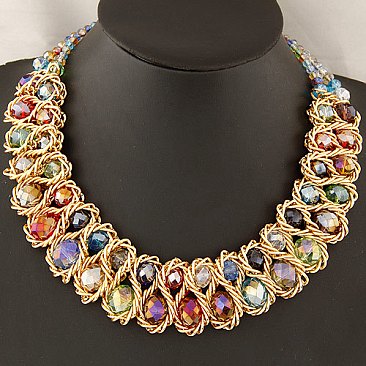 Colorful Elegant Stones in Gold Chain Necklace