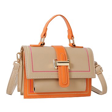 Color Combo Flap Satchel / Shoulder Bag