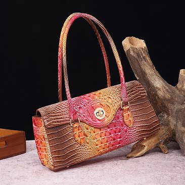 Tie-dyed Crocodile Twist-Lock Satchel - Shoulder Bag