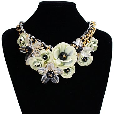 Chunky Floral Crystal Gold Chain Necklace