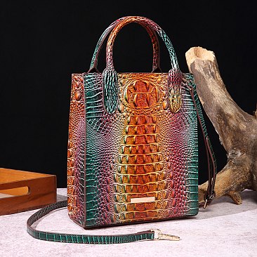 Tie-dyed Crocodile Skin Tall Satchel-Crossbody Bag