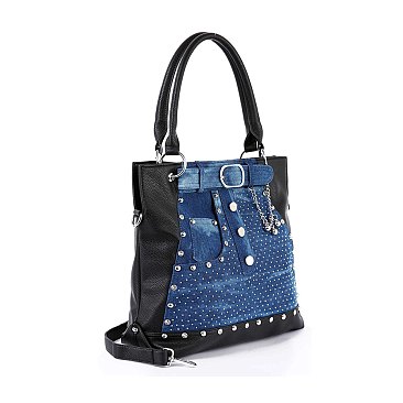 Belted Jean Design Tote Handbag