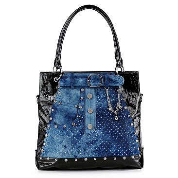 Belted Jean Design Tote Handbag