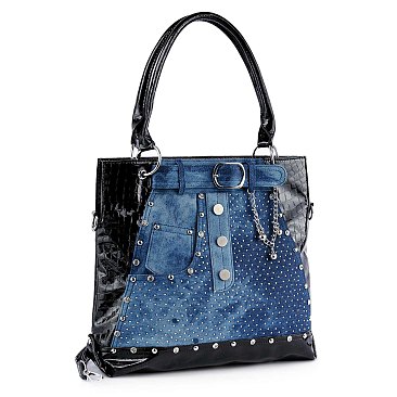 Belted Jean Design Tote Handbag