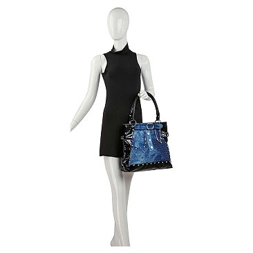 Belted Jean Design Tote Handbag