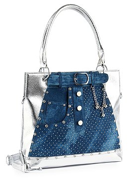 Belted Jean Design Tote Handbag