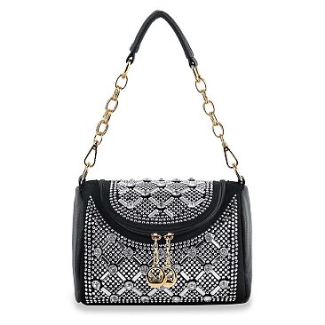 Rhinestone Design Top Flap Petite Handbag