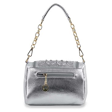 Rhinestone Design Top Flap Petite Handbag