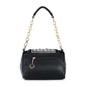 Rhinestone Design Top Flap Petite Handbag