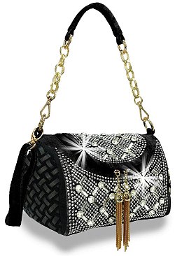 Rhinestone Design Top Flap Petite Handbag