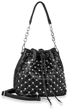 Rhinestone Studded Drawstring Hobo