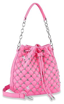 Rhinestone Studded Drawstring Hobo