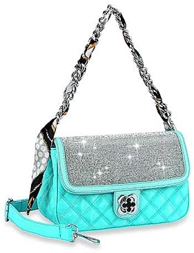 Scarf Accented Sparkling Top Flap Shoulder Bag