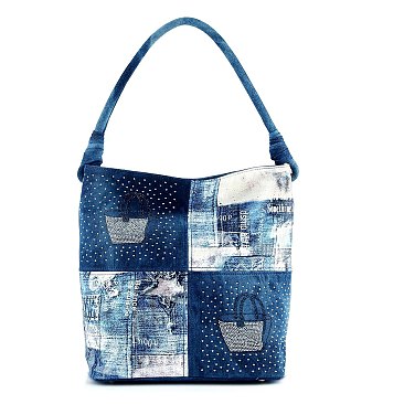 Four Square Patchwork Denim Hobo Set