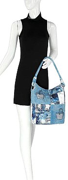 Four Square Patchwork Denim Hobo Set