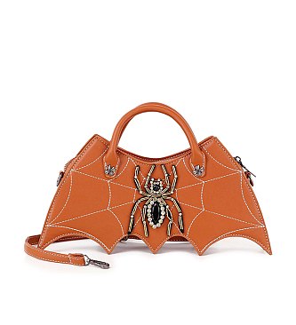 Bat Wing Rhinestone Spider Accent Fashion Bag