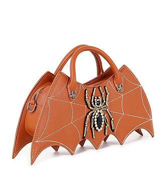 Bat Wing Rhinestone Spider Accent Fashion Bag