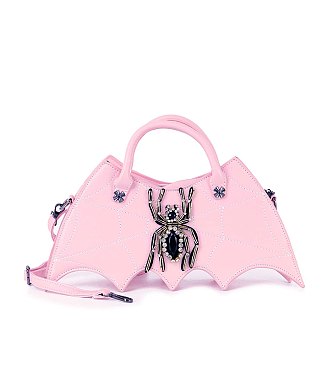 Bat Wing Rhinestone Spider Accent Fashion Bag