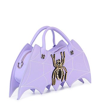 Bat Wing Rhinestone Spider Accent Fashion Bag