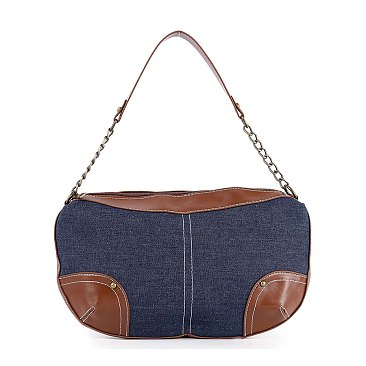 Contrast Trim Denim Shoulder Bag