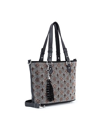 Rhinestone Signature Print Classic Tote Bag