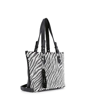 Zebra Striped Rhinestone Tote Handbag