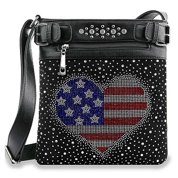 Rhinestone Americana Heart Flag Crossbody Sling