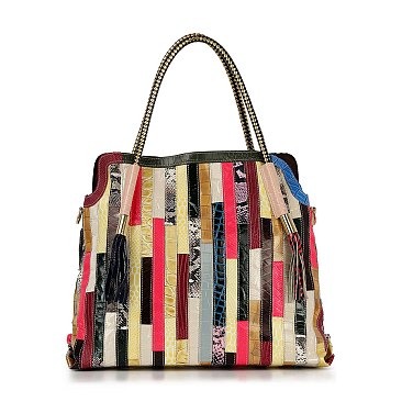 Genuine Leather Colorful Tall Tote