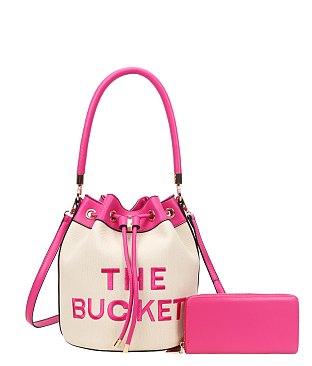 The Bucket Draw String Canvas Hobo -Shoulder Bag with Wallet