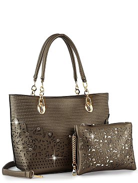 Rhinestone Accent Accessorized Handbag Set