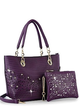 Rhinestone Accent Accessorized Handbag Set