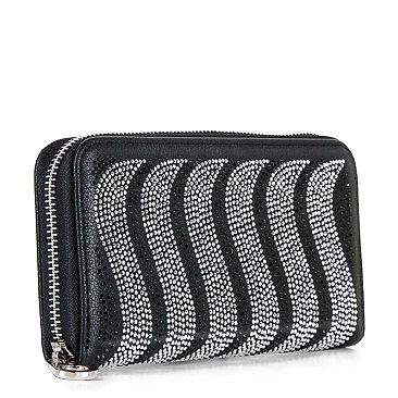 Rhinestone Wavy Bling Accordion Wallet